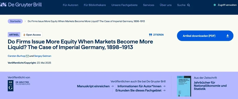 Do Firms Issue More Equity When Markets Become More Liquid? The Case of Imperial Germany, 1898–1913