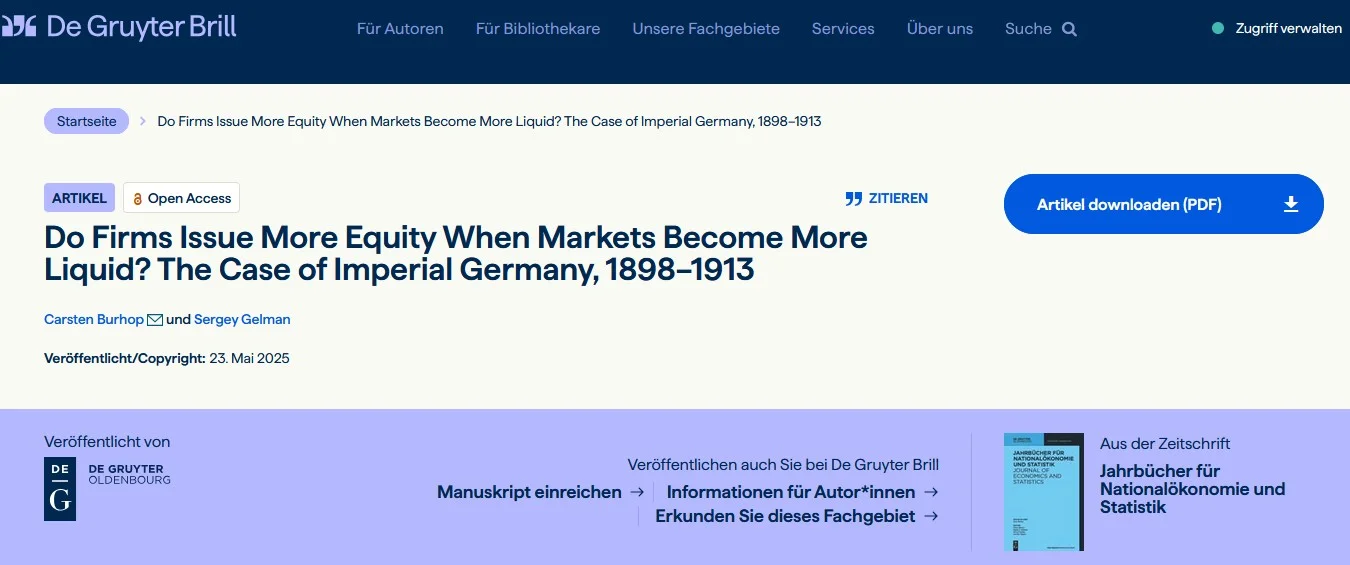 Do Firms Issue More Equity When Markets Become More Liquid? The Case of Imperial Germany, 1898–1913