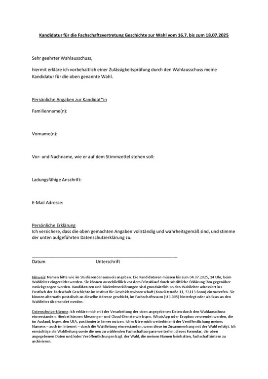 Kandidatur für die FSV-Wahlen
