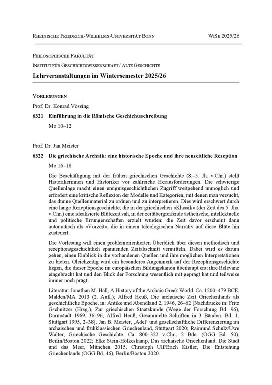 Veranstaltungen Alte Geschichte WS 25/26